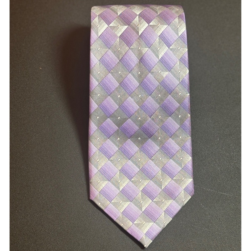 Arrow VTG Necktie Mens Purple Silver Geometric Diamond Silk Classic Wide EUC